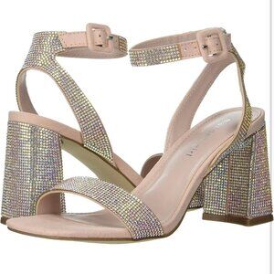 Madden Girl Women's Gem-Embellished Heels Size 9 Black Satin Peep-Toe Pumps